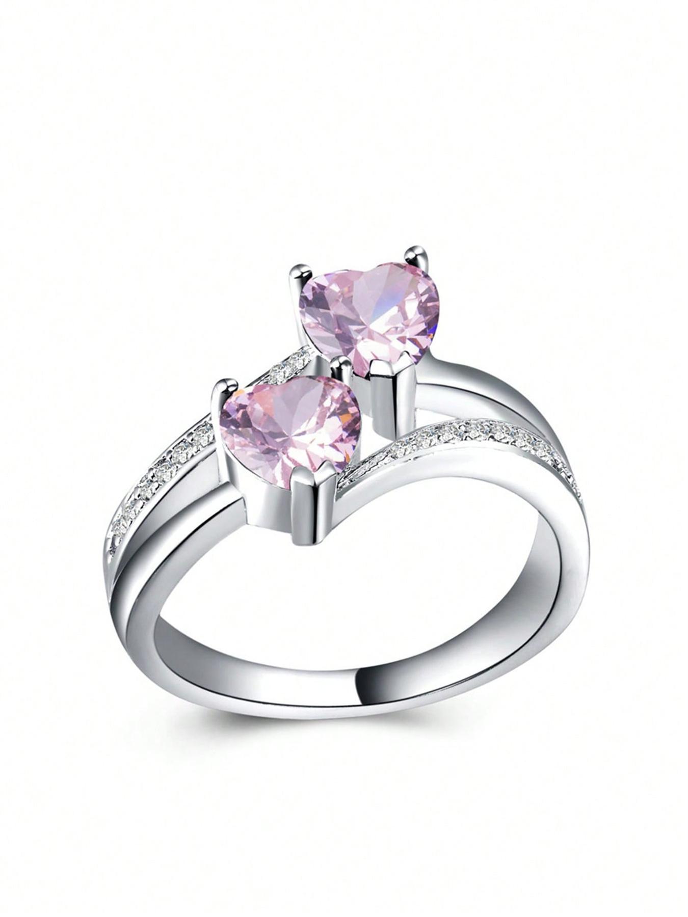 1 PC Fashion Heart Cubic Zirconia Ring For Women For Valentine's Day Gift Wedding Anniversary Party Jewelry