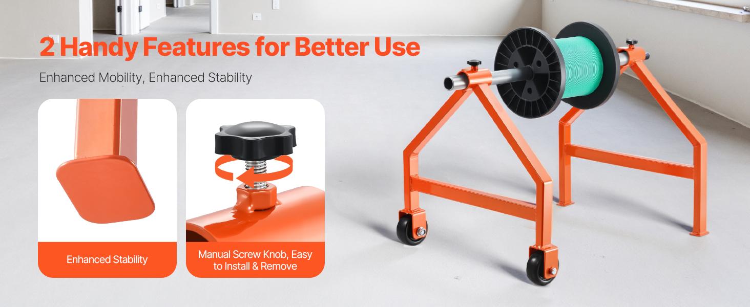 VEVOR Wire Spool Rack, 220 lbs Load Capacity, Portable Cable Caddy, Moveable Wire Rack with Wheels, Spool Holder, Up to 29.9 in Diameter, for Electrical Industrial and Retail Use, Working Efficiency