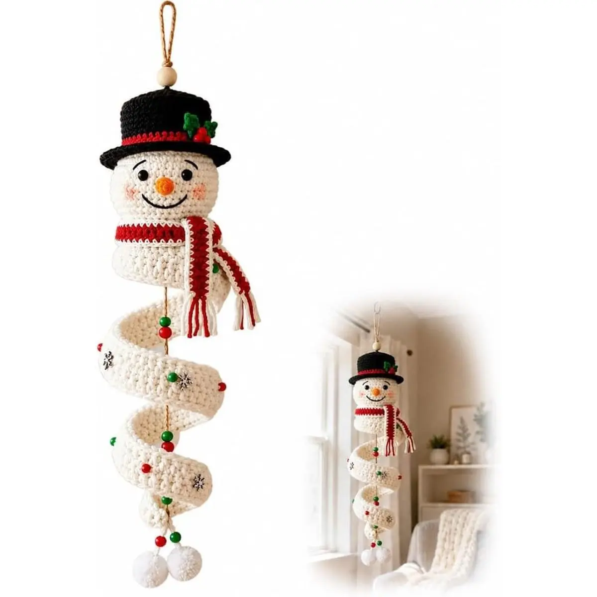 JMHKKUJ Crochet Snowman Spiral Ornament DIY Kit, Christmas Starter Included |   Holiday Tree Decor Gift for Adults, Step by Step Instructions Decor for Window Porch Wall Cabinet Display(Snowman)