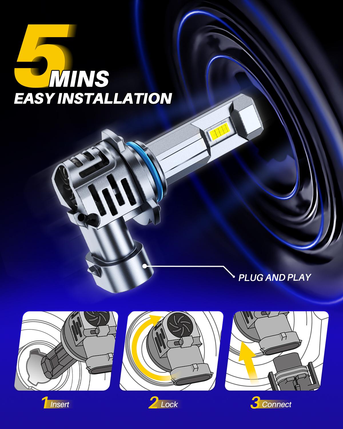 LED Headlamps Bulbs, Fit 9005 9006 H11 9012 AUTOONE Headlight & Fog Lamp, 6000K White,  10,000LM with Cooling Fan, Plug-and-Play Quick Installation, Pack of 2, 9005/HB3 9006/HB4 9012/HIR2 H11/H8/H9/H16 LED Lamps