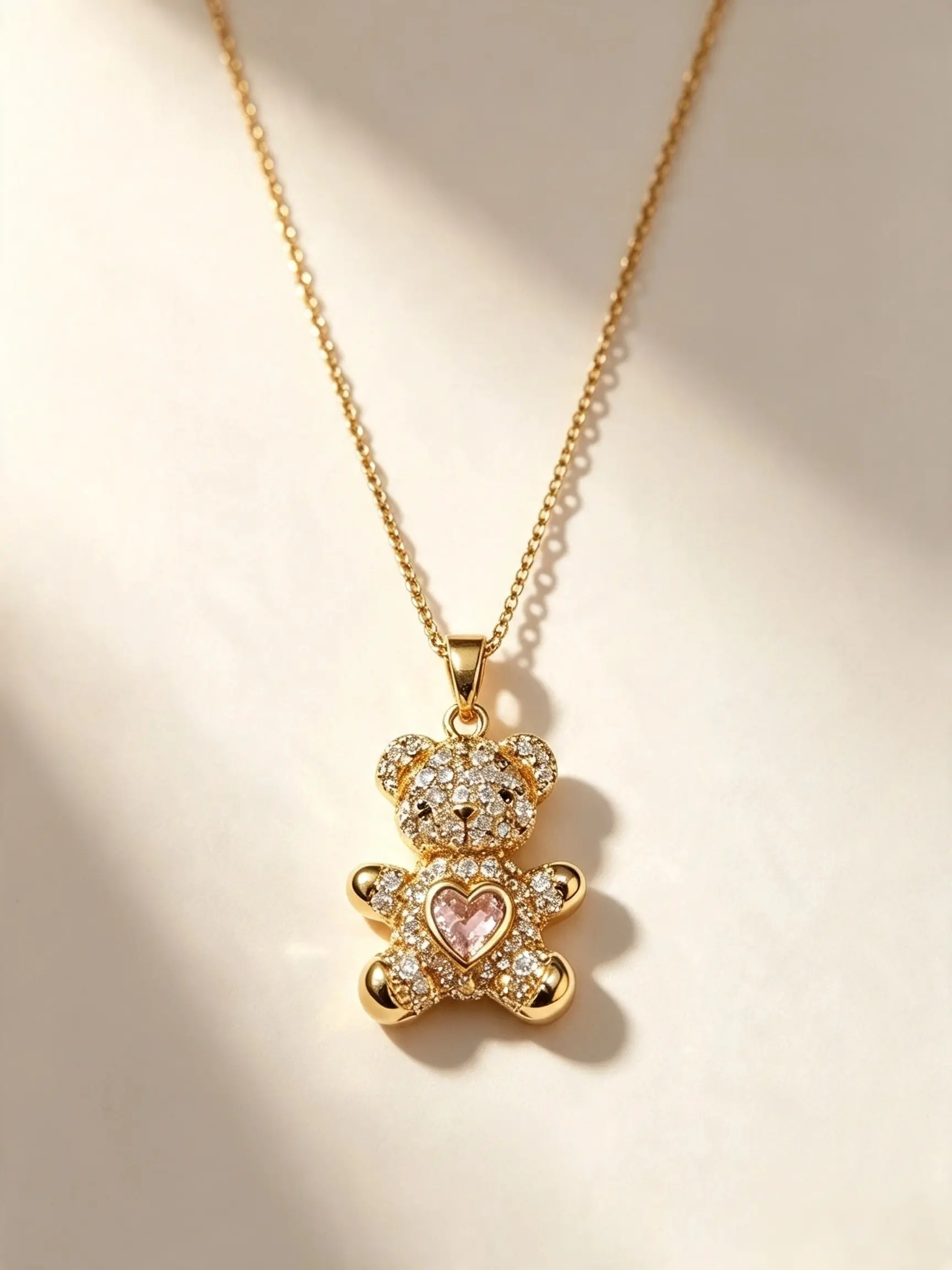 Cute Cartoon Bear Pendant Necklace, Soft and Adorable Design, Sweet Girl Style, Fine Silver Color O-Shape Collar Chain