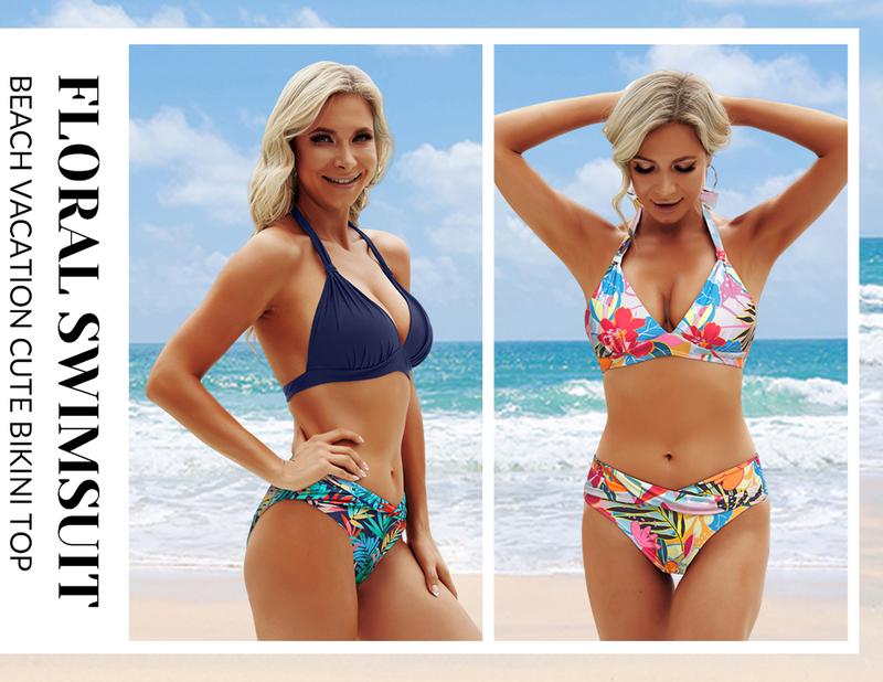 Yonique Women Girls Two Piece Bathing Suits Push Up Bikini Set Halter Swimsuit Swimming Clothing Vintage Swimwear