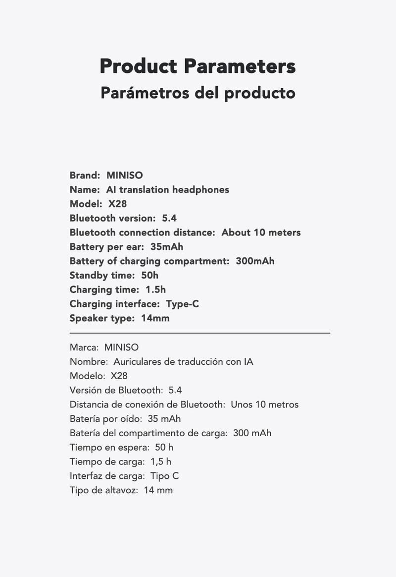 [New Year's gift] MINISO X28 Wireless Earbuds Bluetooth 6.0 Earphones, In Ear Earbuds,Waterproof Wireless Earphones, Support 148 Languages Real Time ,Suitable for Office, Sports, Study and Audio Calls, Built in Microphone, Gaming Bluetooth Headphones