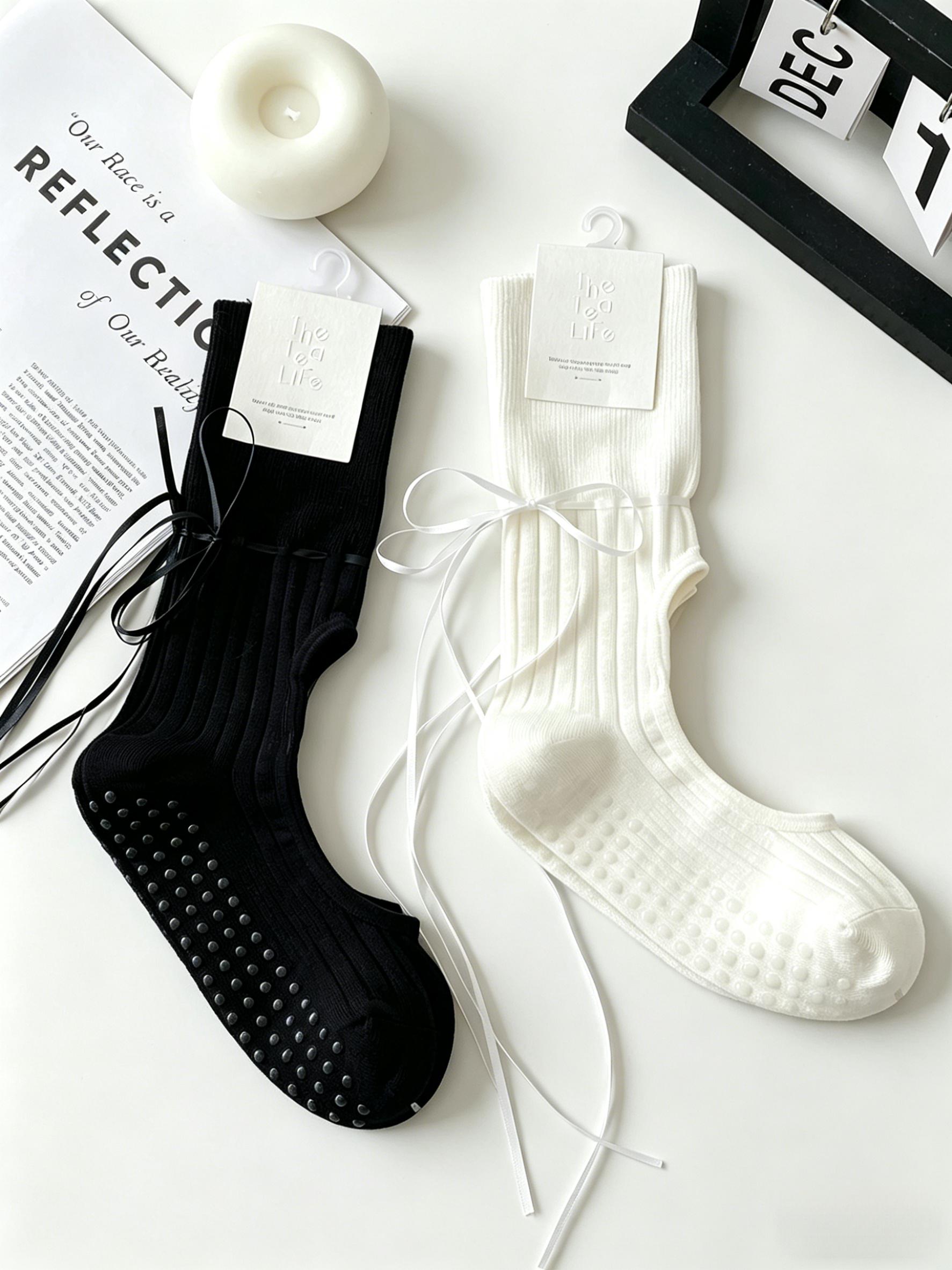 2 Pairs Anti-Slip Yoga Socks Set!Bow Open-Back Pilates Socks for Women, Non-Slip