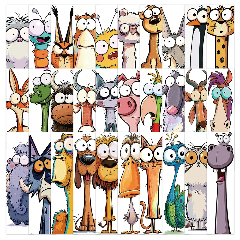 30Pcs Cartoon Animal Paper Bookmarks, Funny Long Neck Animal Character Bookmarks, Planner Accessories and Office Products for Journal, Notebook, Scrapbook DIY Decoration