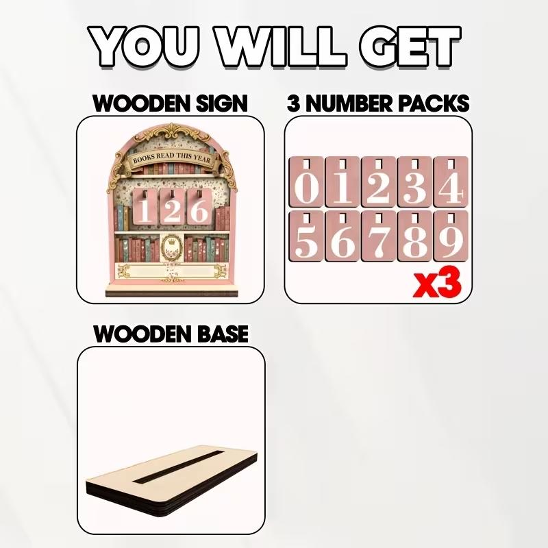 Wooden Vintage Book Reading Tracker, Track Up to 999 Books, DIY Text Base, Office Bookshelf Decor, Vintage Home Decor, Gift for Readers Teachers Writers, Ornaments