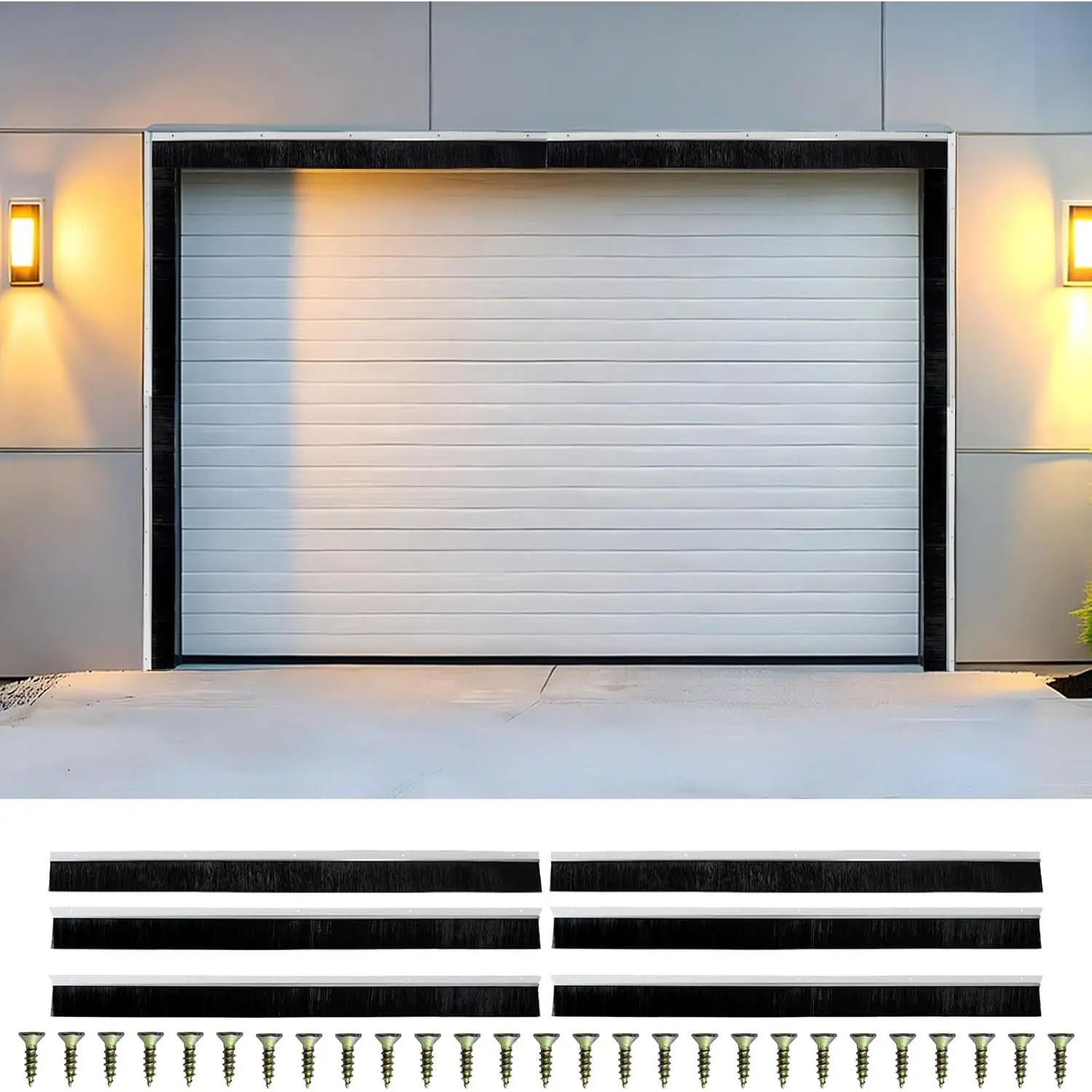 8x8 FT Garage Door Brush Seal Kit, 3" Commercial Roll Up Door Seal with  Track, Heavy Duty Nylon Brush Weather Stripping for Warehouse, Barn, Shop, Pest & Dust Proof, Black