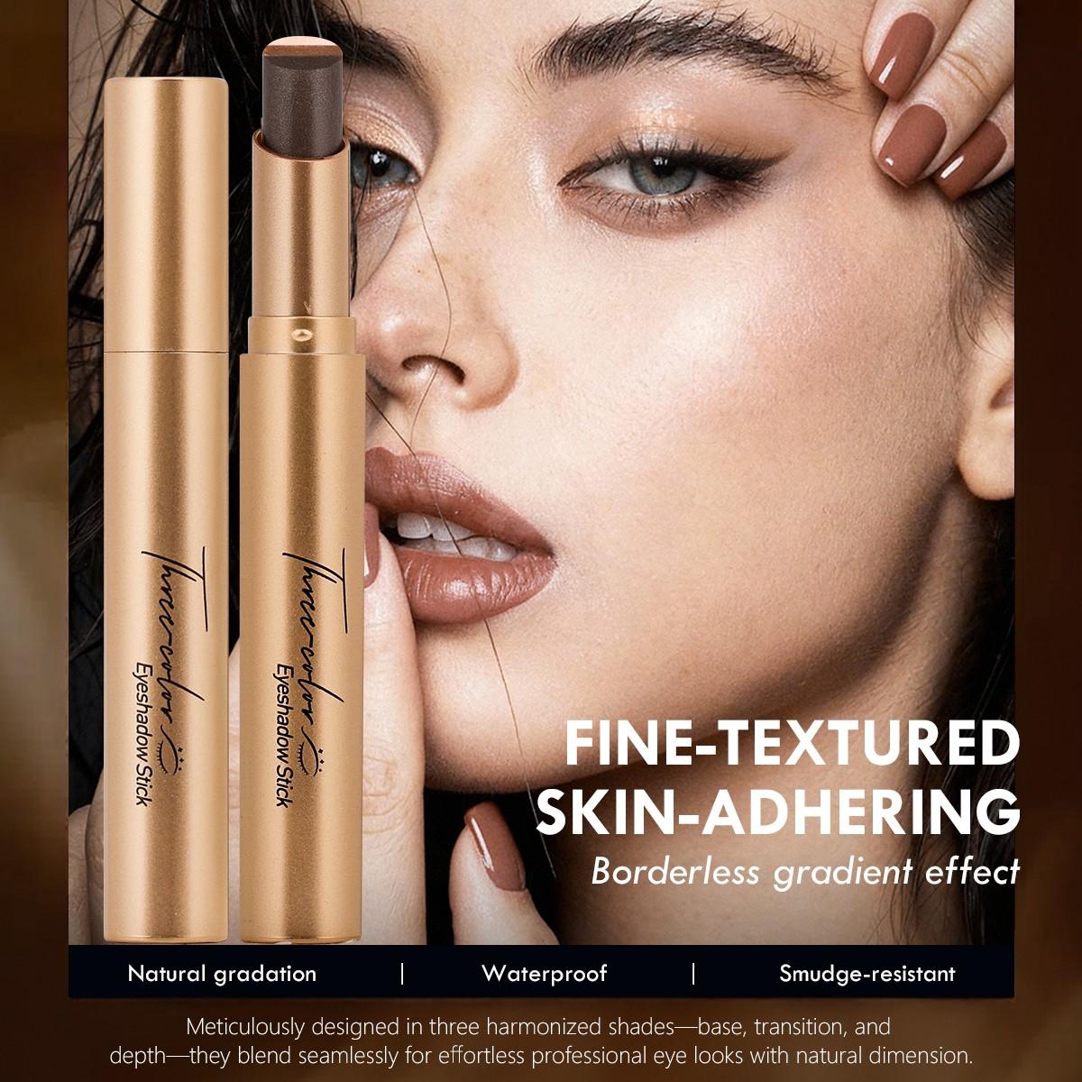 3-in-1 Easy Eyeshadow Stick for Beginners,SmudgeProof in Seconds, One-Stroke Application,Creamy Shimmer Trio Eyeshadow Stick Waterproof Longwear Liquid Eyeliner Color Changing Lip Oil Trio Waterproof Shiny Diamond Eyeshadow