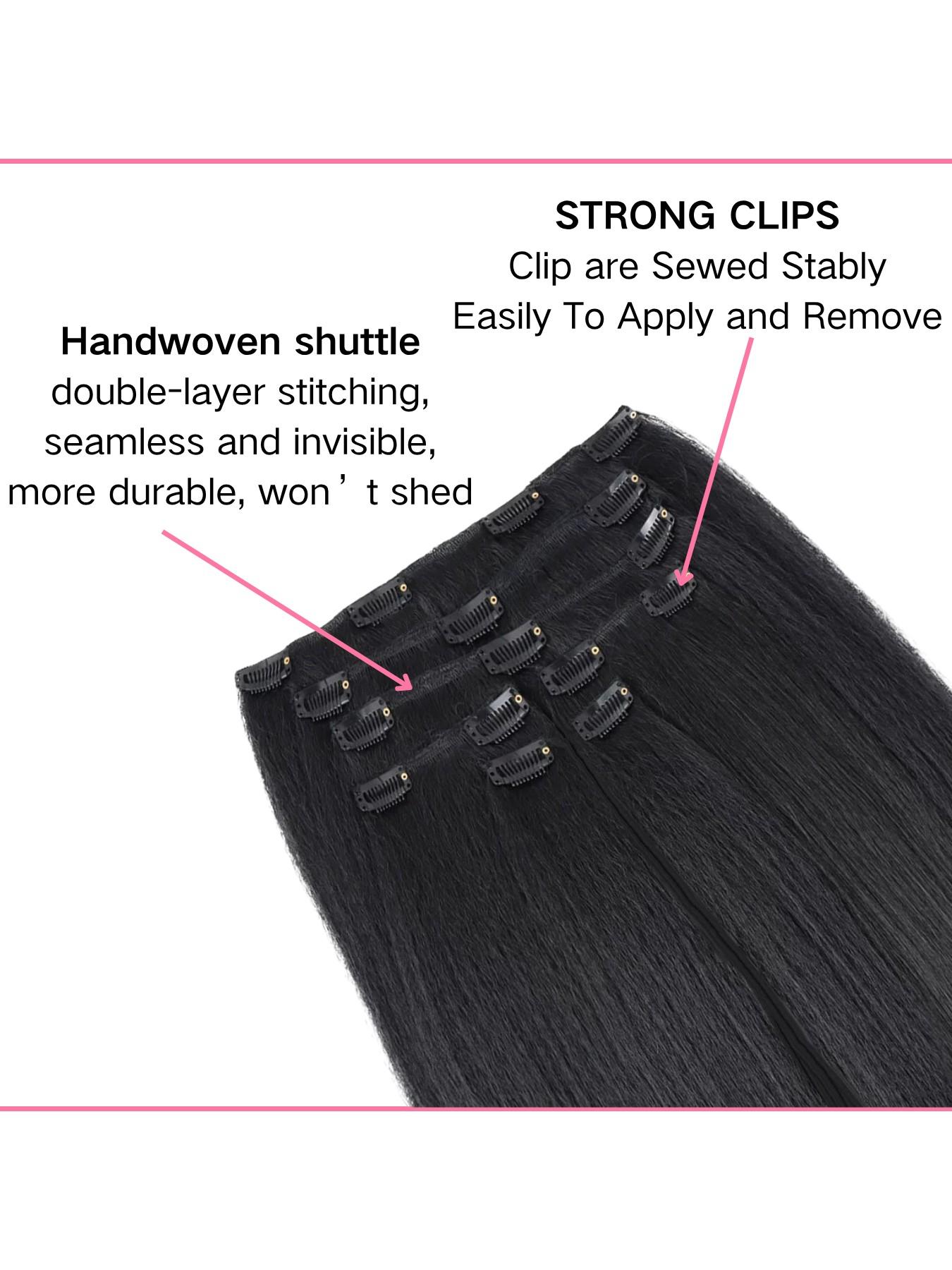 20"/22"/24"/26" 7-piece Yaki clip-in synthetic straight hair extensions with 16 clips, suitable for Black women, seamless volume-adding hair pieces, natural black