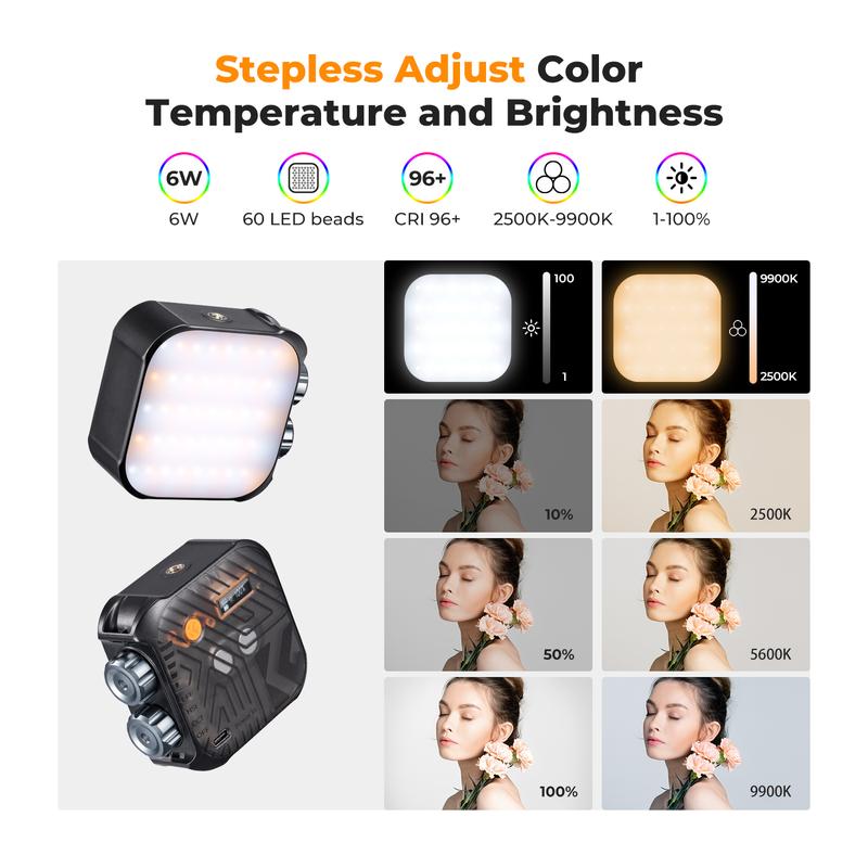 【K&F CONCEPT】RGB Video Light, 360° Full Color Portable Photography Light, LED Camera Light w 21 Light Effects, 2500K-9900K CRI 96+, 2000mAh Rechargeable Photography Lighting for Vlogging, Selfie.