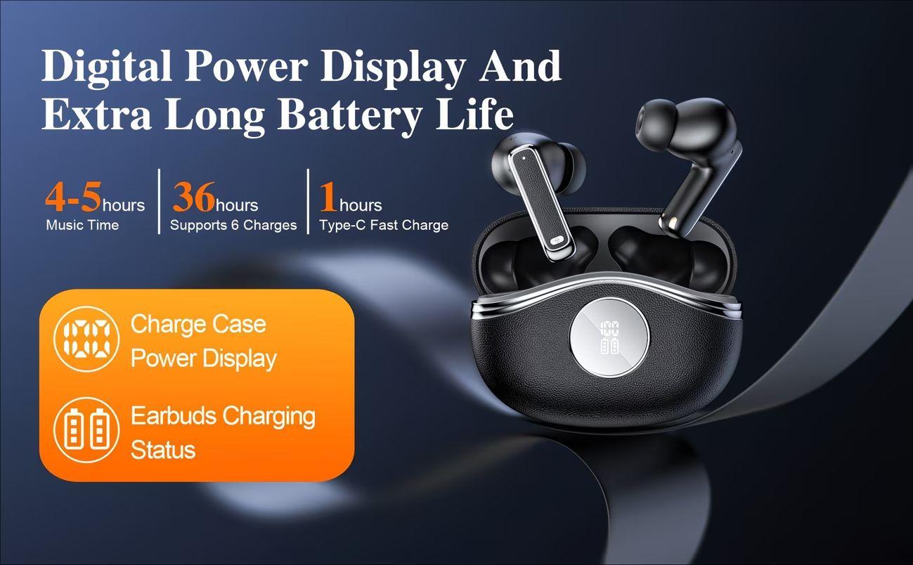 New in-ear wireless earbuds, Bluetooth 5.4, ENC noise-canceling microphone, powerful bass, USB‑C charging, comfortable design, clear Hi‑Fi stereo sound, long battery life, suitable for outdoor activities, work, and sports, compatible with all smartphones,