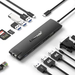 Lemorele TC96 13-in-1 USB-C Hub, 4K@30HZ,HDMI/VGA Docking Station, with 100W PD Port, 10 Gbps USB-C Data Transfer, SD/TF Plug &Play, for Windows/macOS