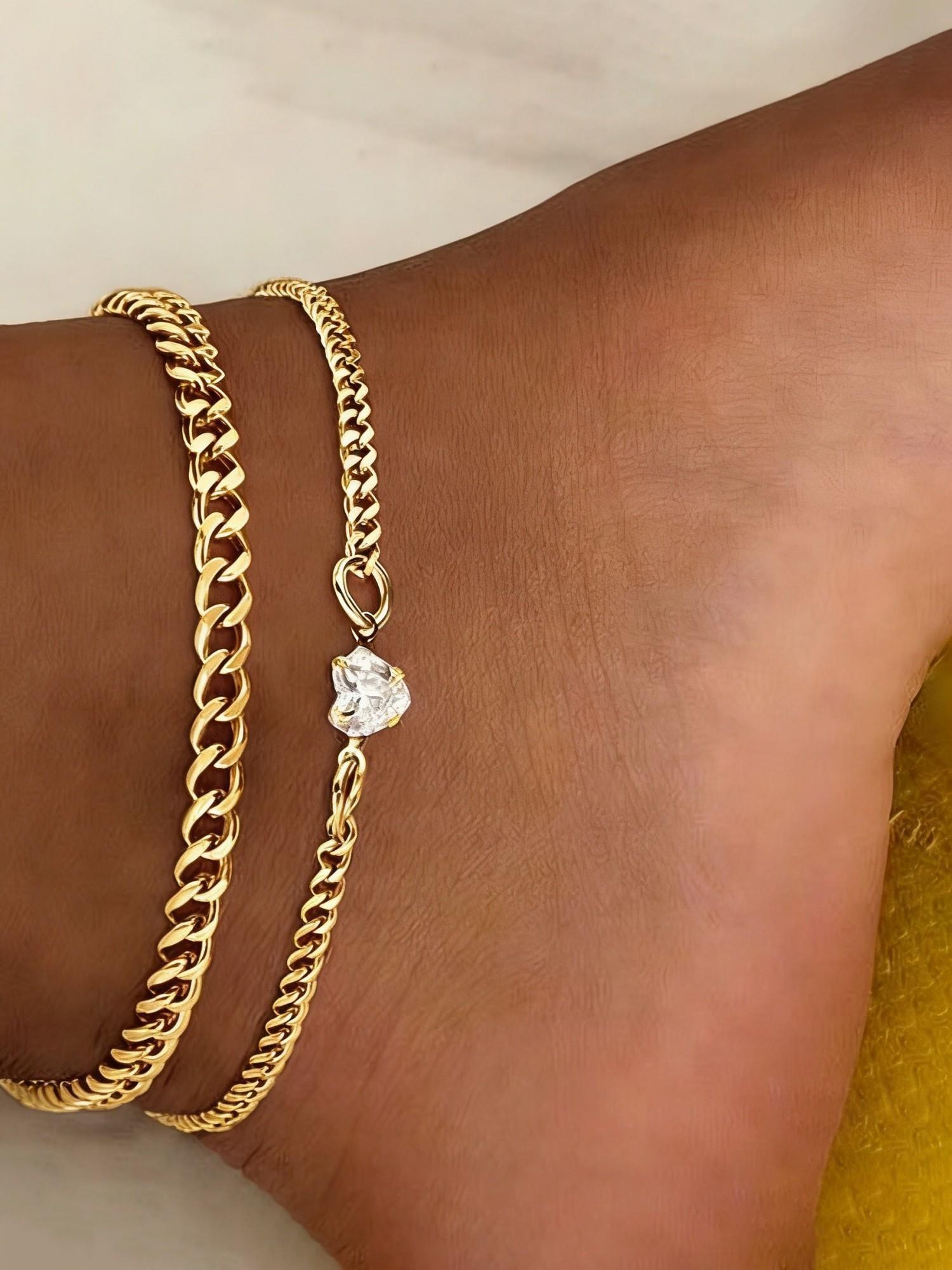 2 Piece Stainless Steel Anklet Set, Vintage Fashion Elegant Heart Layered Anklets, Body Jewelry for Women, Beach Party Gift, Foot Jewelry, Wearable Jewelry