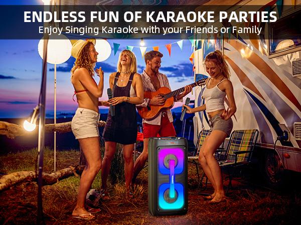 Karaoke Machine for Adults, Portable Bluetooth Speaker with 2 Wireless Microphones, Portable PA System with Disco Lights for Big Party, Outdoor, Ideal Gifts for Family, Music Lover