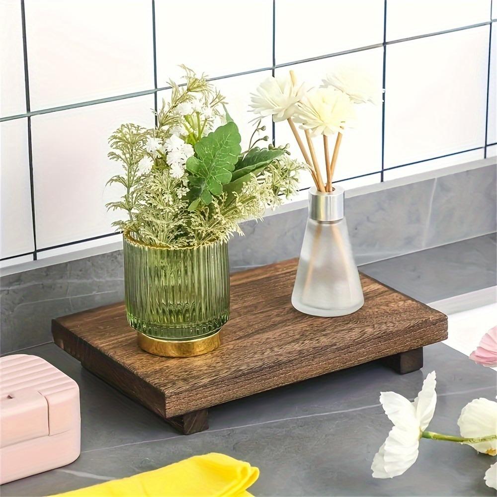 1pc Rustic Wooden Soap Dish, Solid Pattern Countertop Soap Holder, Bathroom Stand for Plant Bottle Decor, Home Decor Accessory, Bathroom Decoration Accessories
