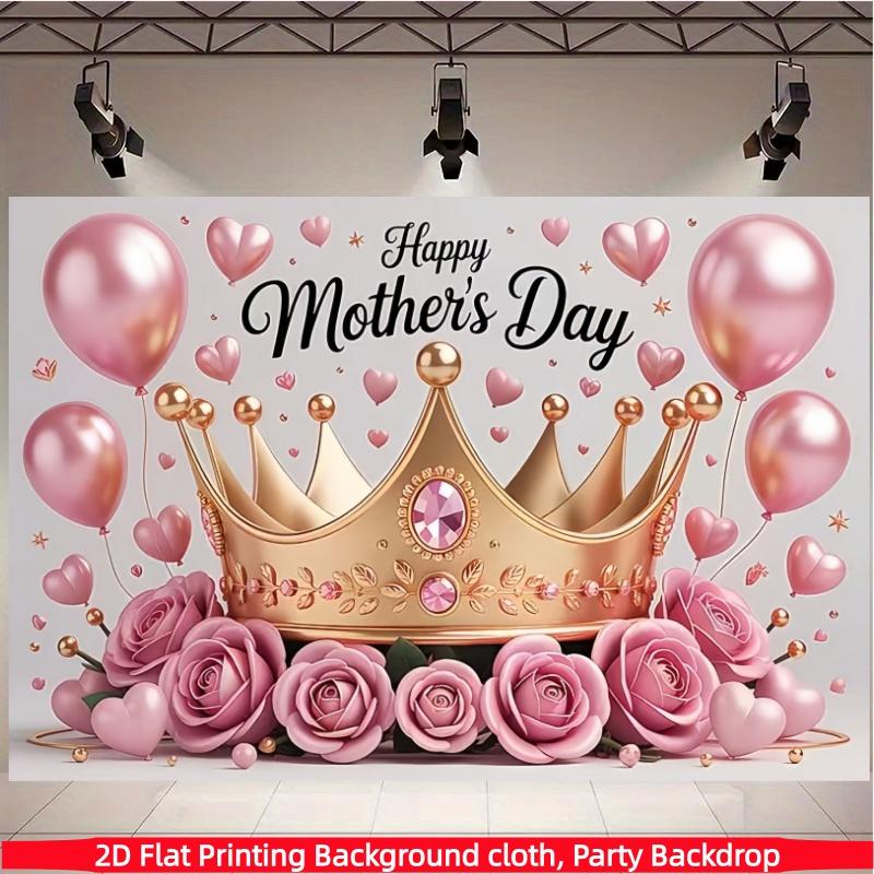 2D flat, "Best Mom Ever" banner, 1 piece Happy Mother's Day photo prop with crown rose background, polyester banner, home room wall decoration, Mother's Day party background decoration, party decoration supplies gifts, 2D flat