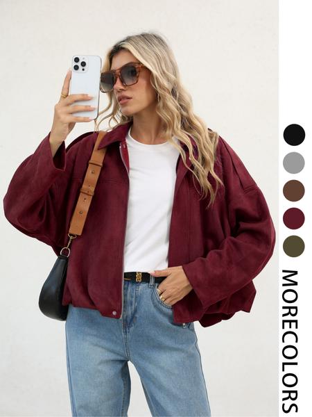 New Fall Winter Trendy Army Short Coat, Suede Velvet Loose Fit Women's Casual Jacket, Stylish Ladies Outerwear