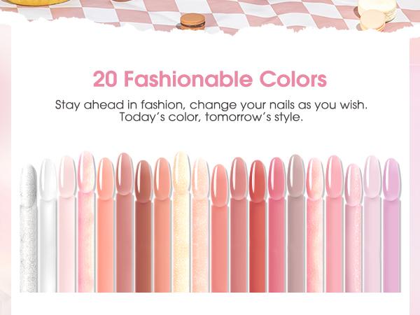 ROSALIND Mini 24Pcs Gel Nail Polish Set-20Pcs Dream Princess Pink Series Nail Gel Nail Polish with 4Pcs Base Coat and Glossy&Matt Top Coat Nail Gel Manicure Cosmetic Gift Set Need Uv/Led Cure
