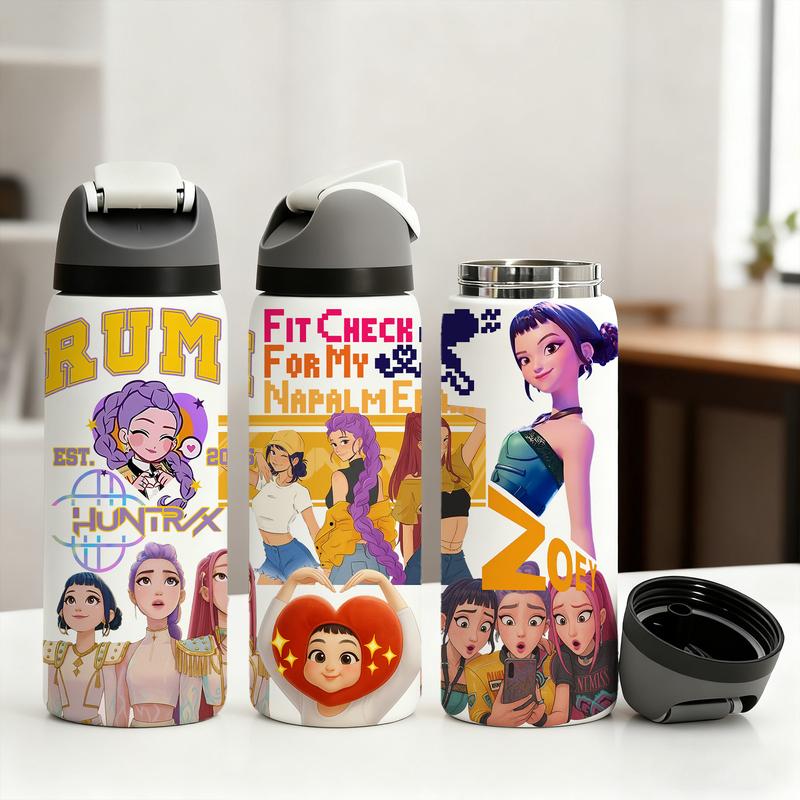 Auracup 1 Pc 19/24/32oz insulated mug, double wall vacuum cup with leak-proof lid, hot cold drinks tumbler, keeps hot 12 hours cold 24 hours, anime style colorful print, stainless steel thermal travel mug, Stainless steel flask, gift for women men, Chr