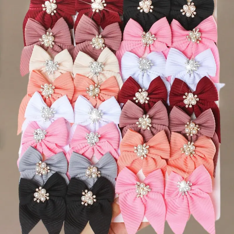 8-Piece Artificial Pearl Rhinestone Bow Hair Clip Set, Super Cute for Girls and Women , Multi-Color Hair Bows Hair Accessories for School, Party and Daily Wear, Mother's Day Gift