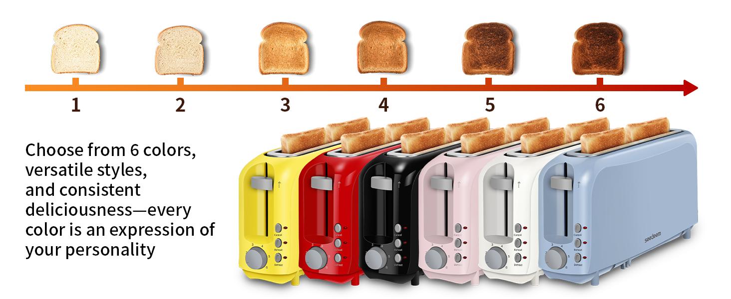 Fits-anywhere Kitchenware Slice Slim Toaster 6 Setting Shade Control with Cancel & Reheat & Defrost Removable Crumb Tray 750 Watt Household Appliances Toastie Maker tiktokshopspringglowup