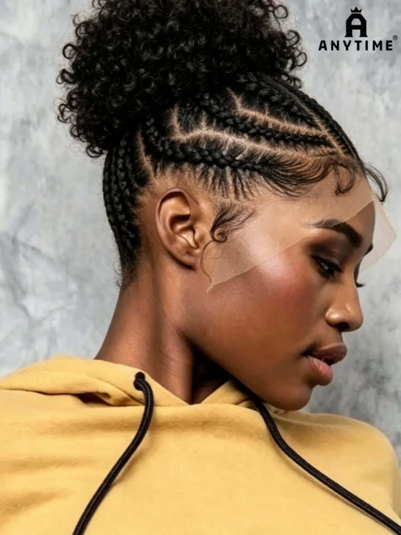 6 Inch Full Lace Braided Wig for Women, Classic African Cornrow Braids, High Puff Curly Bun, Lightweight 182g, Easy Wear Daily Hairstyle, Synthetic Curly Wig