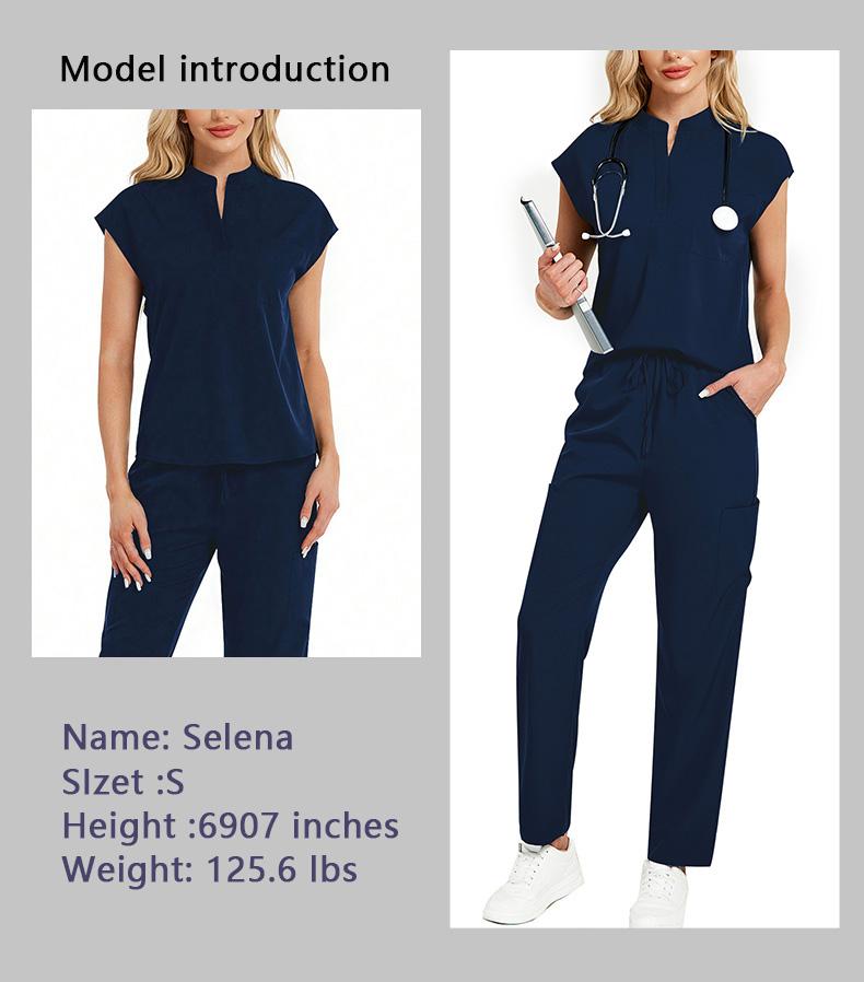 Cimmuovere Women's Solid Notched Neck Batwing Sleeve Top & Drawstring Waist Pants Two-Piece Scrub Set, Casual Cap Sleeve Top & Pocket Trousers for Summer, Women's Uniforms for Work, Medical Scrub Sets, Hospital Working Scrubs, Workwear Cimmuovere Women's Solid Notched Neck Batwing Sleeve Top & Drawstring Waist Pants Two-Piece Scrub Set, Casual Cap Sleeve Top & Pocket Trousers for Summer, Women's Uniforms for Work, Medical Scrub Sets, Hospital Working Scrubs, Workwear