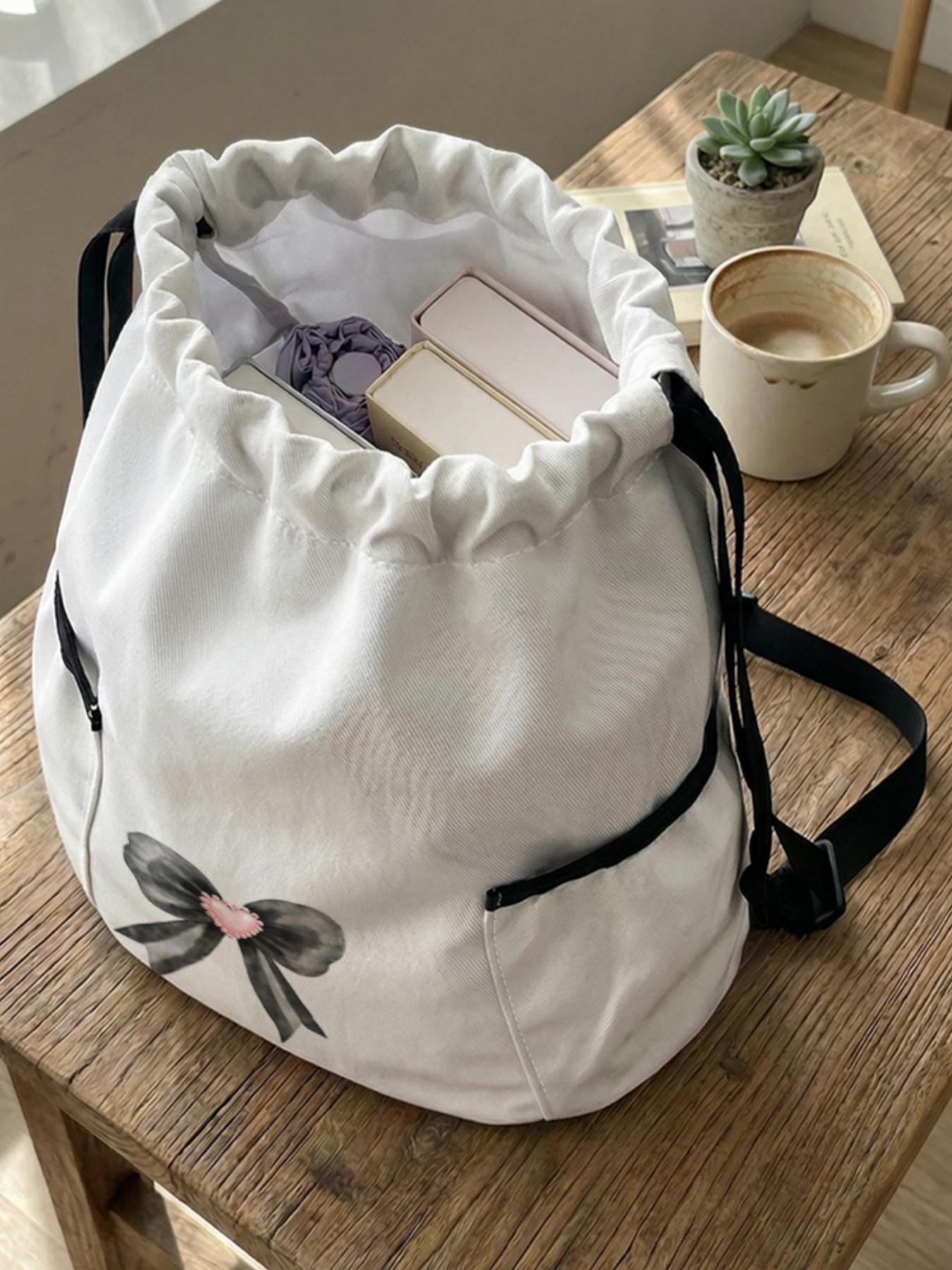 1 piece of bow pattern 2D printed drawstring backpack - large capacity durable fitness bag, Outdoor Sports Bag, with adjustable shoulder straps, suitable for both men and women, essential for travel, hiking, camping