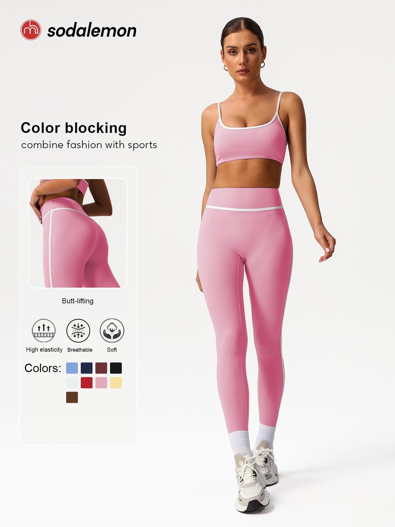 Women's Contrast Binding Crop Cami Top & High-Waist Leggings Set, Casual Sleeveless Top & Skinny Pants Two-Piece Yoga Outfits, Ladies Sportswear Workout Running Clothes for Indoor & Outdoor Wear