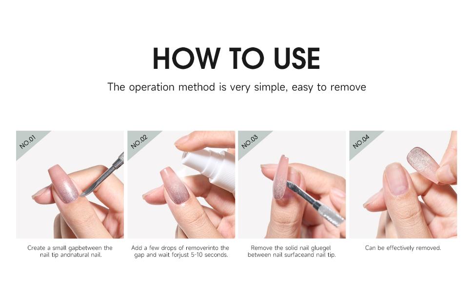 Solid Nail Glue for Press-On Nails - Strong Clear Acrylic Nail Tips Solid Gel Nail Glue Home DIY Nail Polish Remover Quick and Easy Without Hurting Nails.