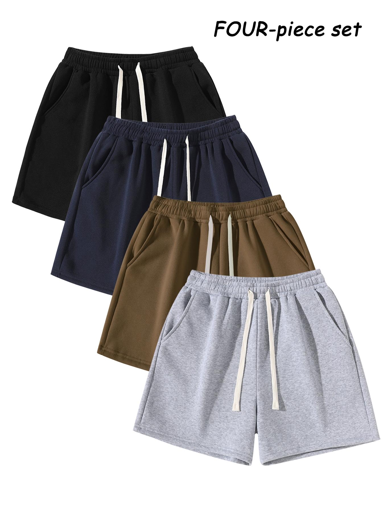 Men's Plain Drawstring Waist Shorts, Basic Sporty Running Shorts for Daily Wear and Exercise, Fitted Style Summer Sports Shorts in Medium-Weight Fabric, Casual Athletic Shorts Men's Plain Drawstring Waist Shorts, Basic Sporty Running Shorts for Daily Wear and Exercise, Fitted Style Summer Sports Shorts in Medium-Weight Fabric, Casual Athletic Shorts