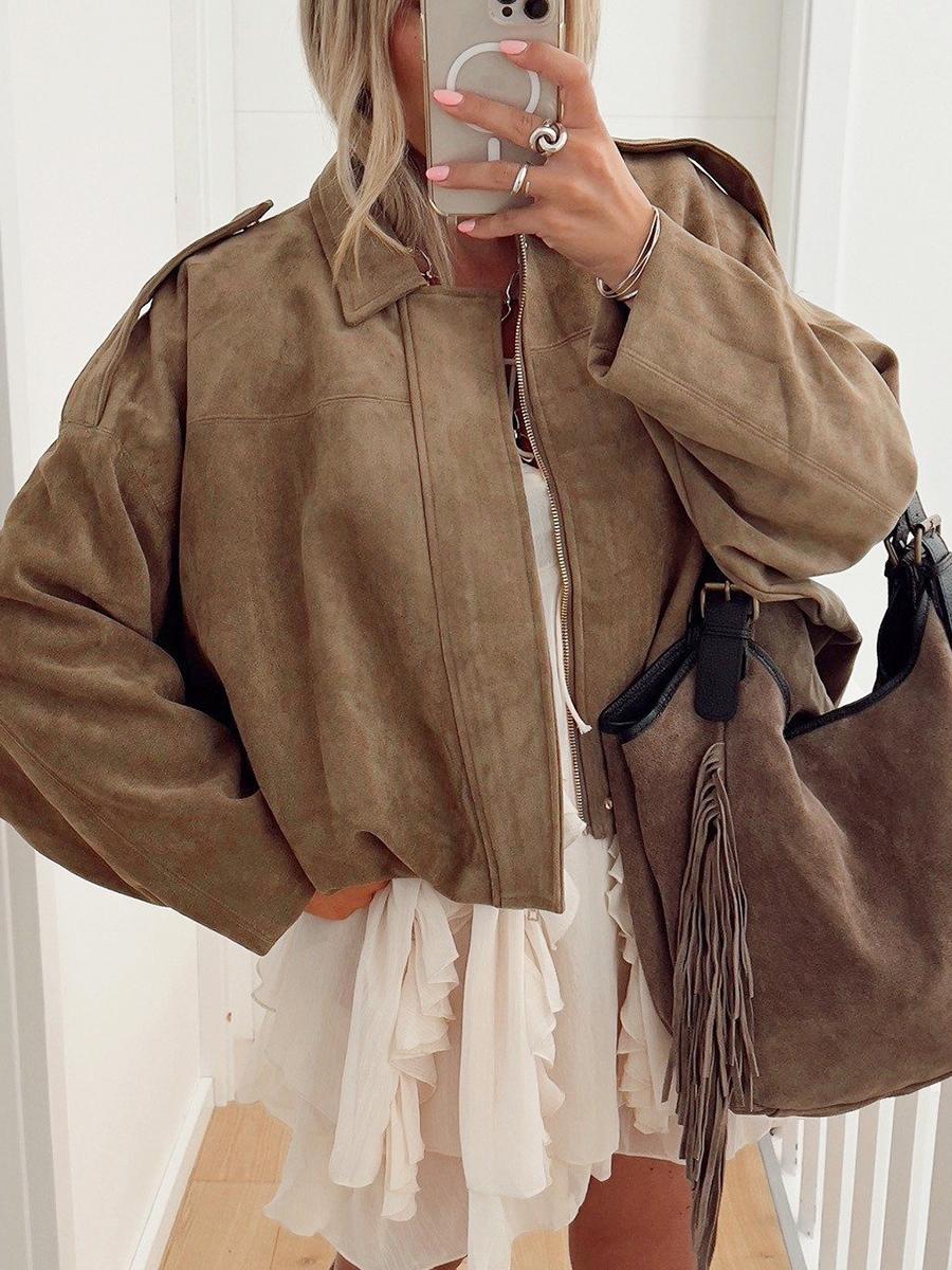 Women Solid Fall Winter Long Sleeve Loose Jacket Ladies Daily Casual Outfit Vintage Coat