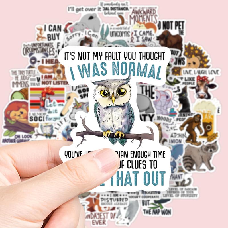 50 Humorous Animal Stickers with Funny Quotes and Expressions, Waterproof Coating, Sticker Decals, Perfect for Laptops, Phones, Cars, Party Gifts