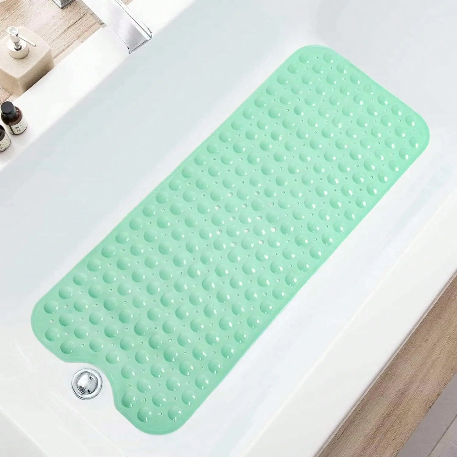 Viral Extra Long Non Slip Bathtub Mat with Suction Cups and Drain Holes, Soft Cushioned PVC Shower Mat for Your Family Safety, Machine Washable Quick Dry Bath Mat That Stays Firmly in Place Even Under Soapy Water, Perfect for Elderly Kids and Pets