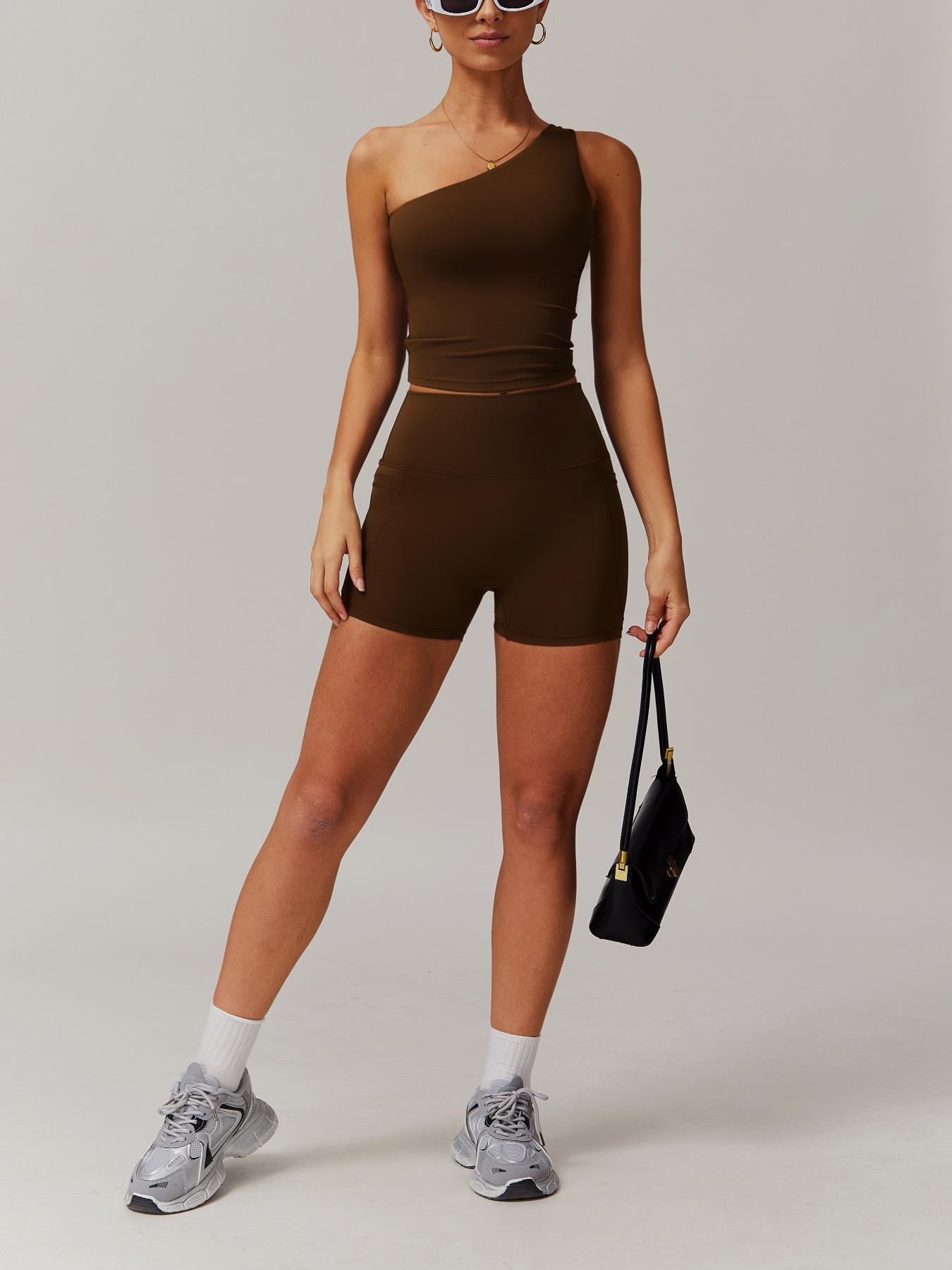 Women's Solid  Crop Top & High Waist Skinny Shorts Tracksuit Set, Casual Comfy Breathable Sportswear Set for Yoga Gym Workout Running, Ladies Sportswear for All Seasons Workout Running Clothes