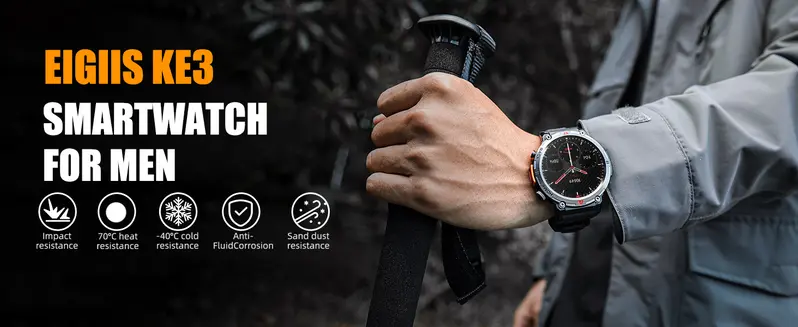 EIGIIS KE3 Rugged Wearable Smartwatch for Men - Electronic Gadgets with Call Receive/Dial, LED Flashlight, 3ATM Waterproof, 100+ Sports Modes, Pedometer, Durability, Motion Tracker Smart Watches, Camera Remote Ctrl (Swimming & Gift Compatible) EIGIIS KE3 Rugged Wearable Smartwatch for Men - Electronic Gadgets with Call Receive/Dial, LED Flashlight, 3ATM Waterproof, 100+ Sports Modes, Pedometer, Durability, Motion Tracker Smart Watches, Camera Remote Ctrl (Swimming & Gift Compatible)