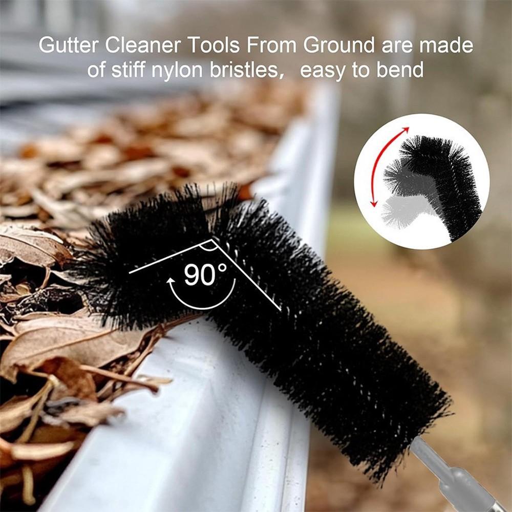 Long 3.7m/12ft Rain Gutter Cleaning Tool Set, Easily Remove Roof Leaves & Debris, Includes 8 Stainless Steel Pipes & Brush Head