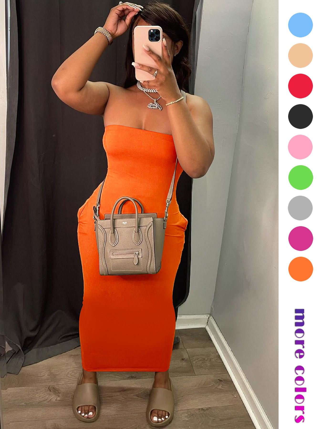 Women's 2026 Summer Tube Top Bodycon Maxi Dress, Sleeveless Ruched Backless Long Dress with Pockets, Stretchy Casual Going Out Vacation Party Dress for Women, Multiple Colors Available Women's 2026 Summer Tube Top Bodycon Maxi Dress, Sleeveless Ruched Backless Long Dress with Pockets, Stretchy Casual Going Out Vacation Party Dress for Women, Multiple Colors Available