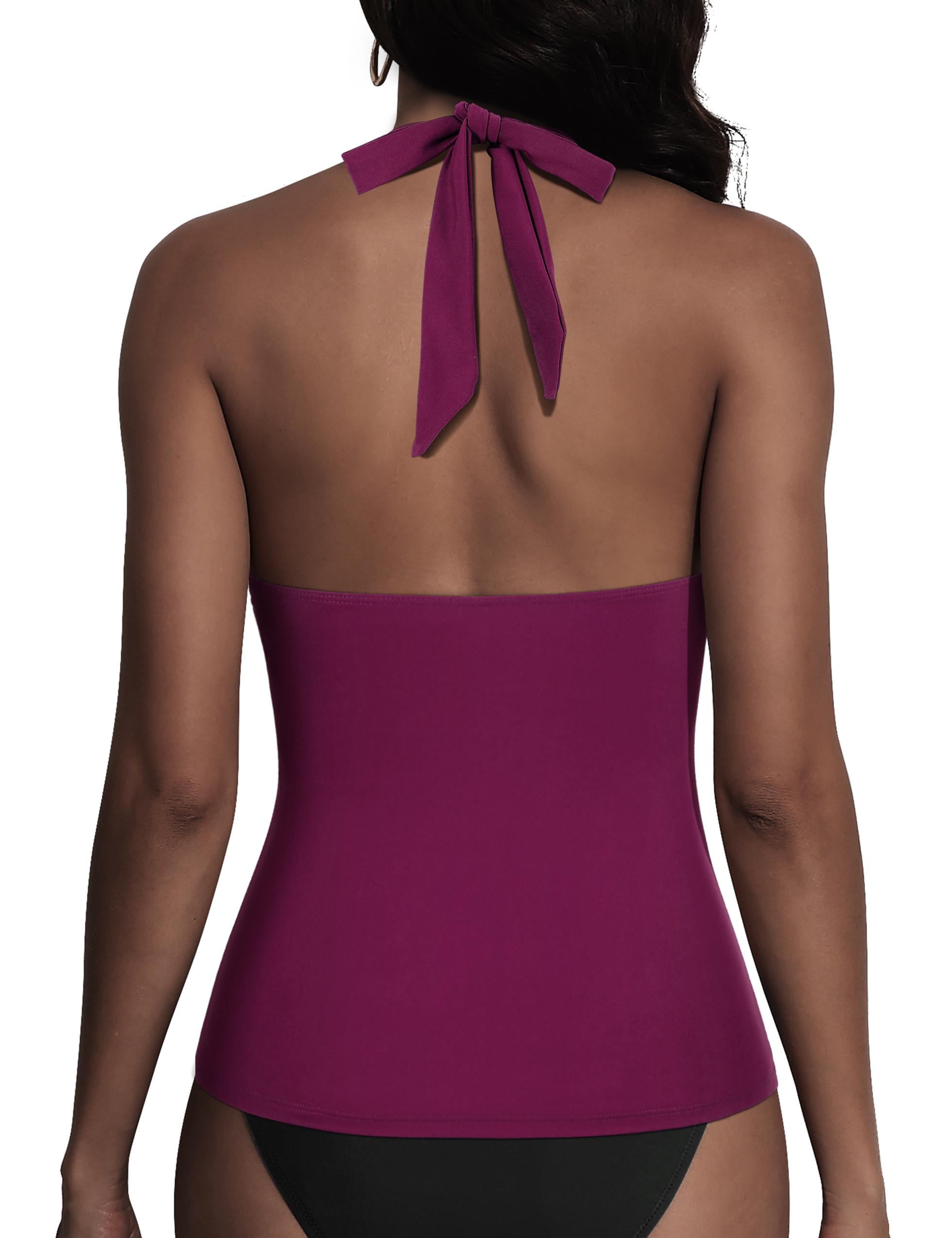 [dealforyoudays]Hilor Women's Underwire Tankini Tops Ruched Tummy Control Bathing Suit Tops Plunging Halter V Neck Swimsuit Twist Swim Top Only