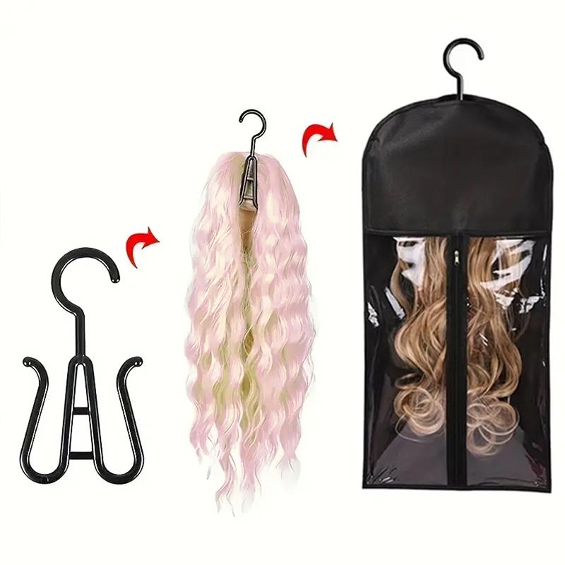 Wig Storage Bag with Hook, 2 Counts/set Zipper Transparent Dustproof Wig Storage Bag, Hair Extension Holder, Wig Tool for Salon & Home Use