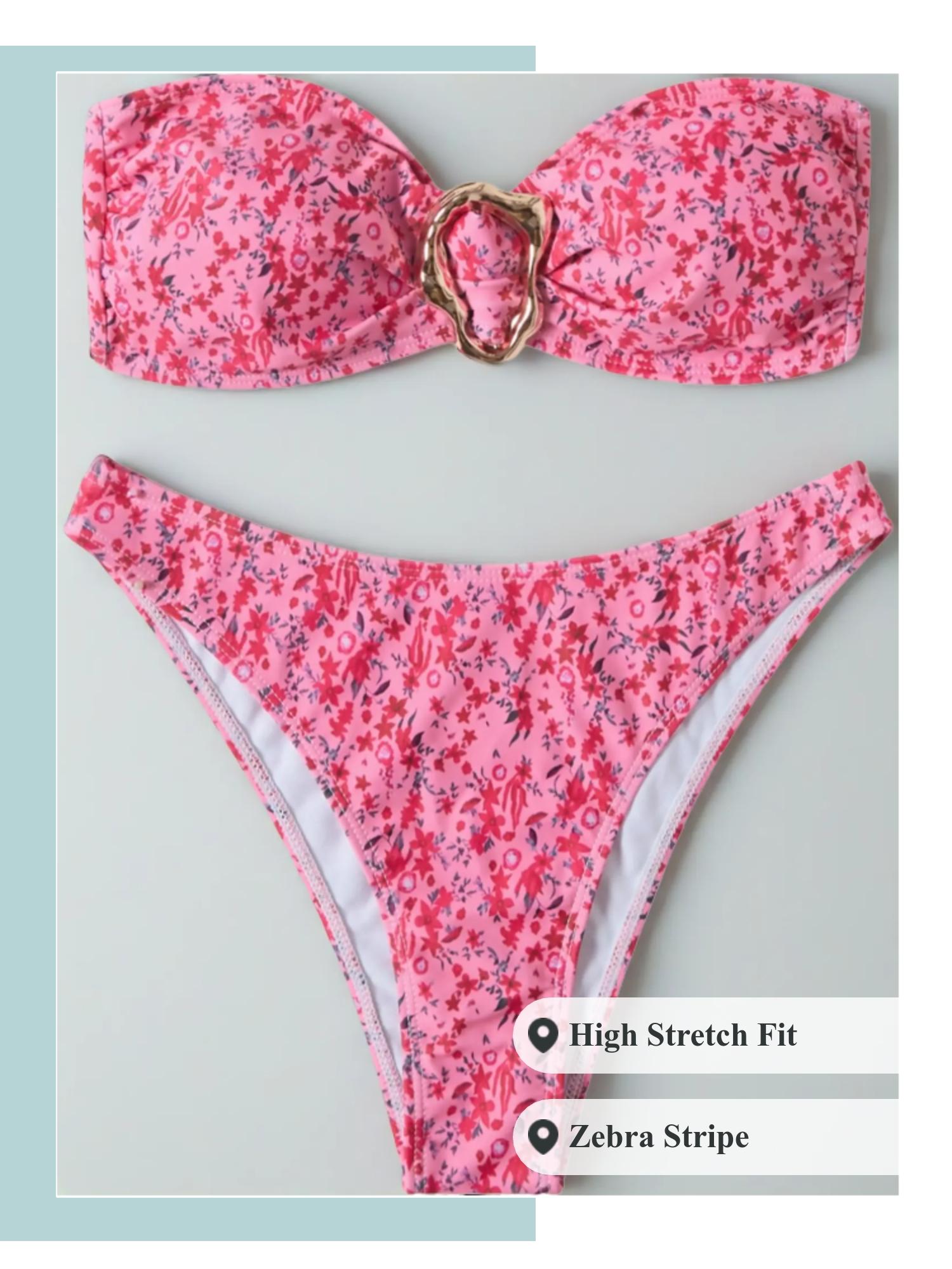 Two-piece Set Women's All Over Print Bikini Set, Casual Fashion Chic Swimsuit Set for Beach Holiday Vacation, Ladies Swimwear for All Seasons