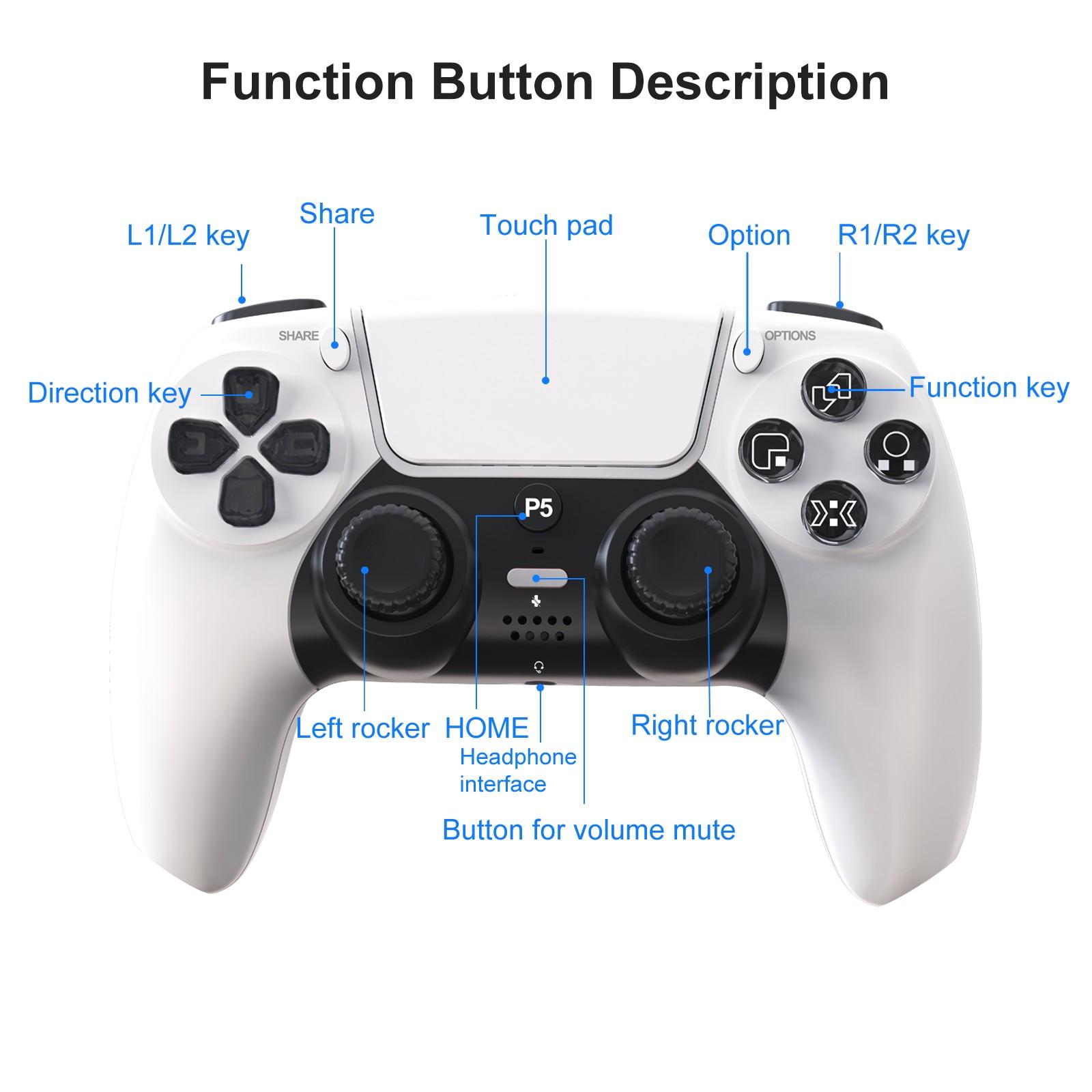 GAMINJA Wireless Controller for P5, Dual Vibration, Six-Axis Gyroscope, Adjustable Mute Switch, 3.5mm Headphone Jack, Game Controller, Wireless Game Controllers