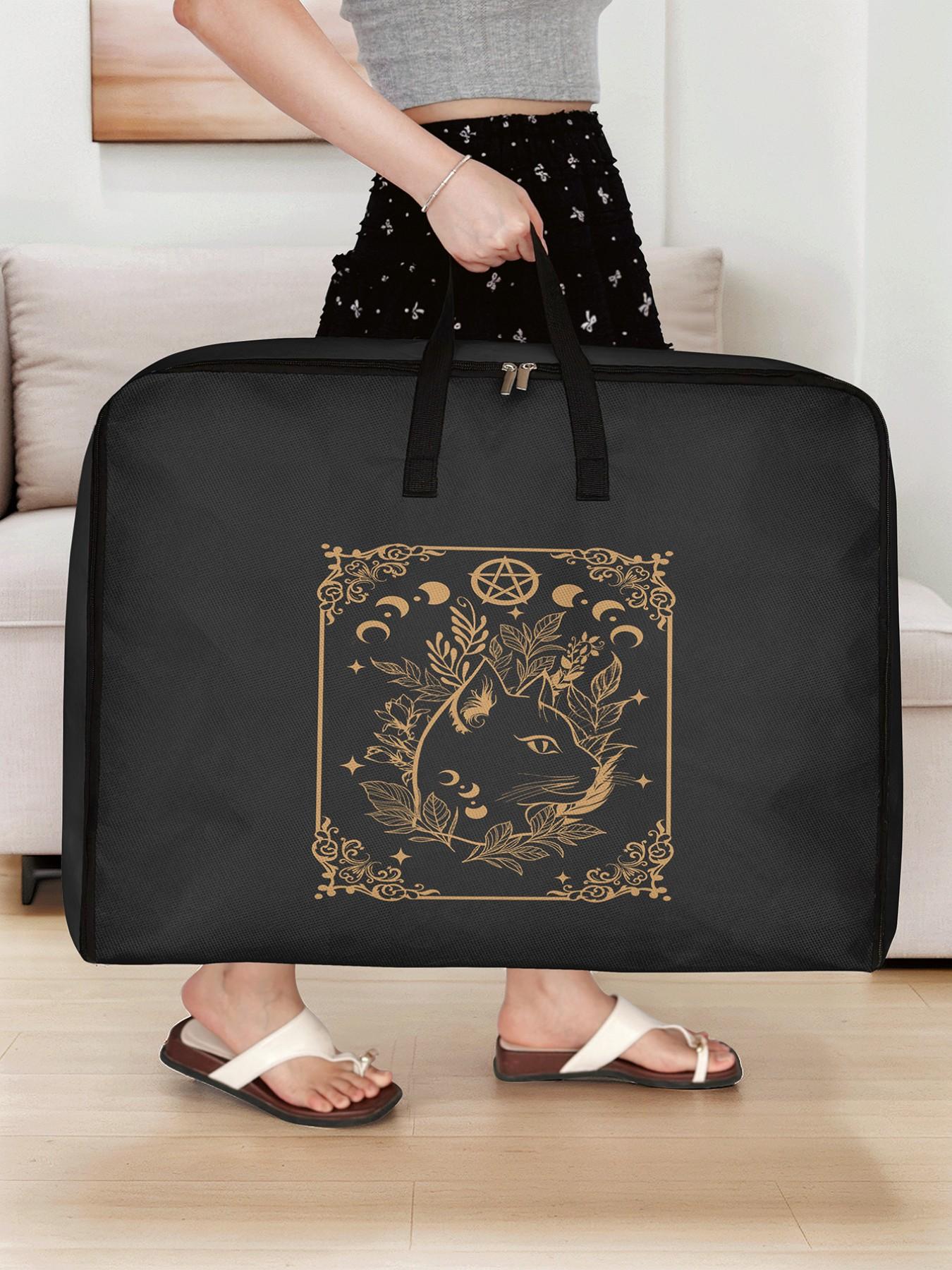 Cat Pattern Storage Box, Space-Saving Large Convenient Handle Handheld Organizer, Ideal for Moving, Travel, Camping, Dormitory, Bedroom, Blankets