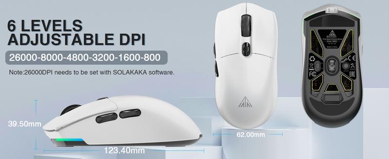 Solakaka SM800 wireless gaming mouse with 26,000 DPI, three-mode connection 2.4GHz wireless. Suitable for all FPS games. Gaming mouse with anti-slip stickers and ergonomic design FallFreshness