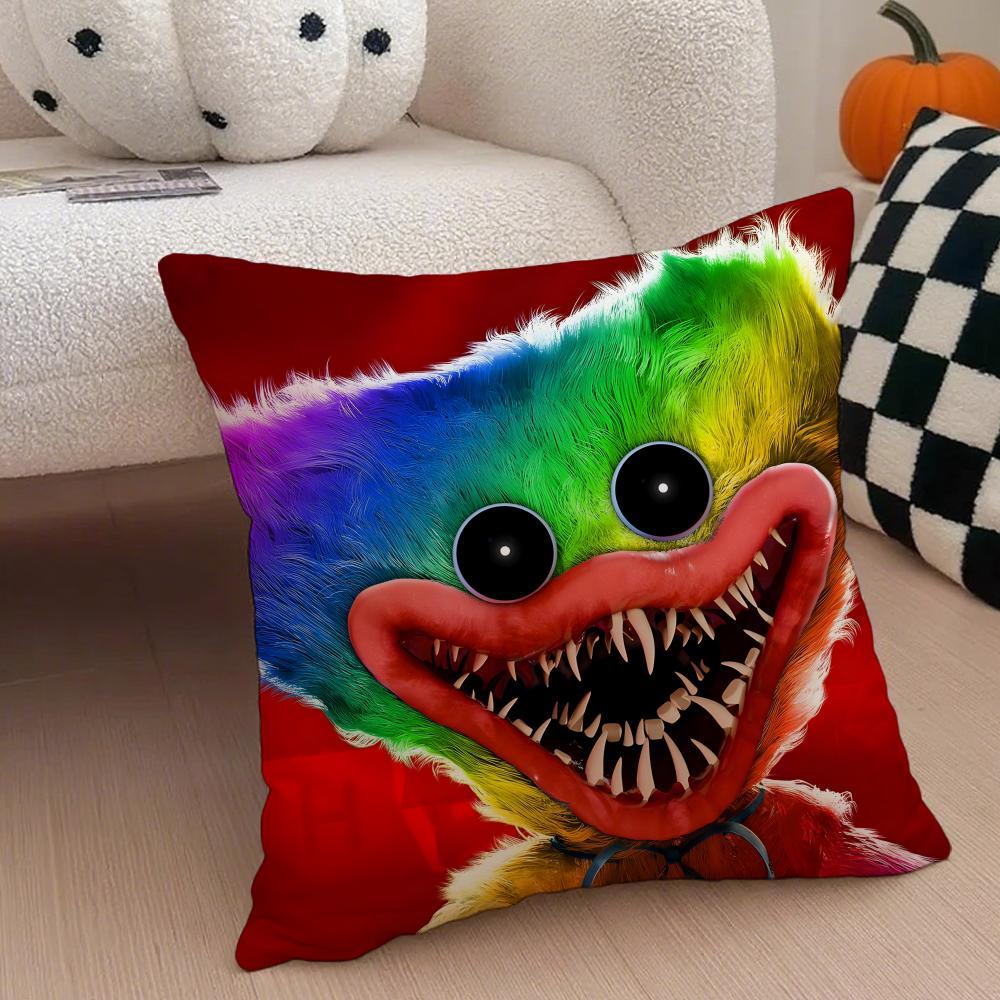 Hot Classic Horror Eerie American Video Game P-Poppy Playtime Pillow Case Anti-dustmite Pillowcase  Sofa Cushion Cover with Invisible Zipper Silky Short Plush Polyester Microfiber Fabric White Available in Standard Queen King Sizes for Home Bed Use