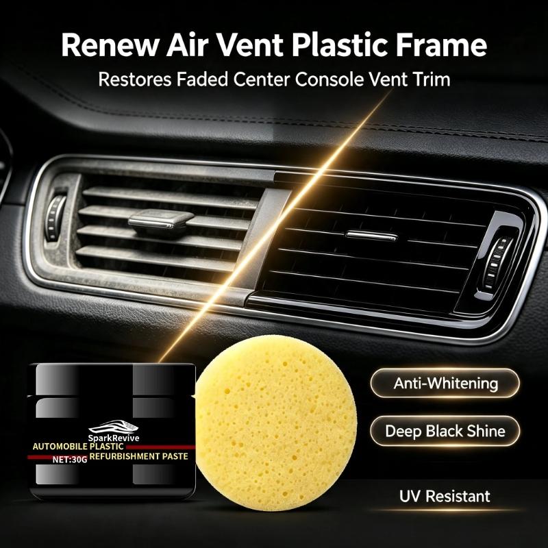 30g Car Interior Plastic Restorer Cream, Renew Foggy Dashboard Door Panel Seat Side Trim, Anti-Oxidation, Long-Lasting Deep Black Effect
