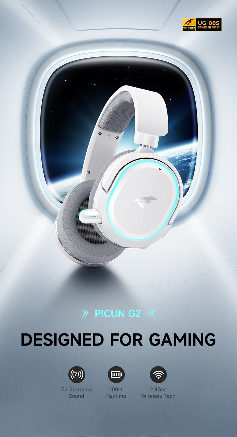 Picun G2 Gaming Headset Version 5.3 7.1 Surround Sound 5ms Low Latency ENC Microphone for PC PS4 PS5 for PC Laptop Game Peripherals