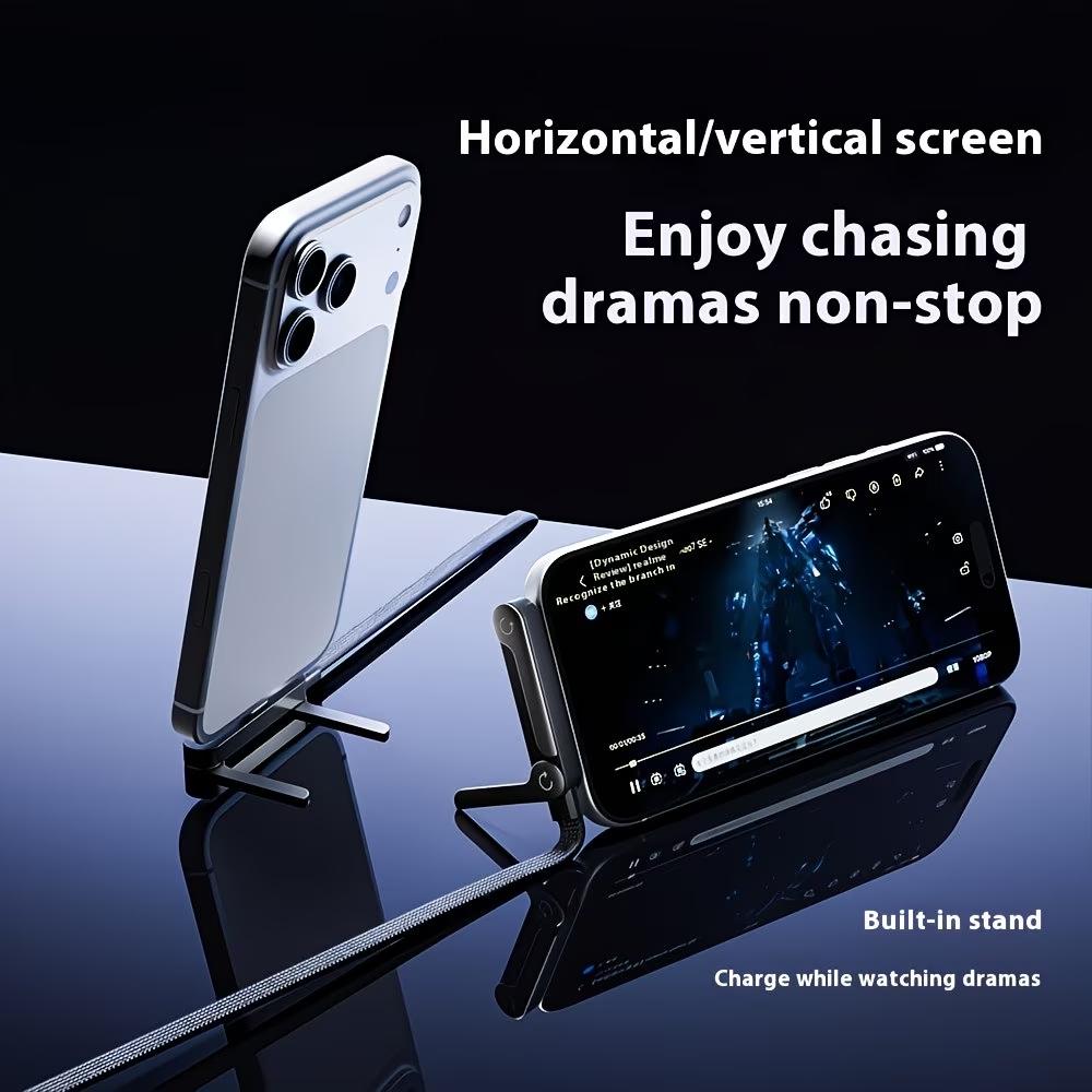 240w Super Fast Charging Cable, Hidden Stand Base, Type-C to Type-C Braided, Foldable, Anti-Tangle, Compatible with iPhone 15/16/17, Mobile & Tablet