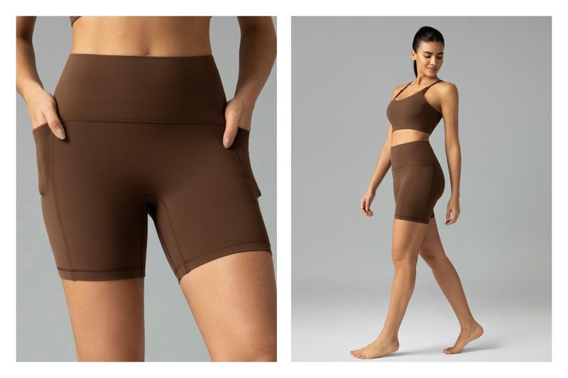 Colorfulkoala Women's No Front Seam Dreamlux Yoga Shorts 6" with Side Pockets Workout Shorts High-Waisted Shorts Bike Shorts