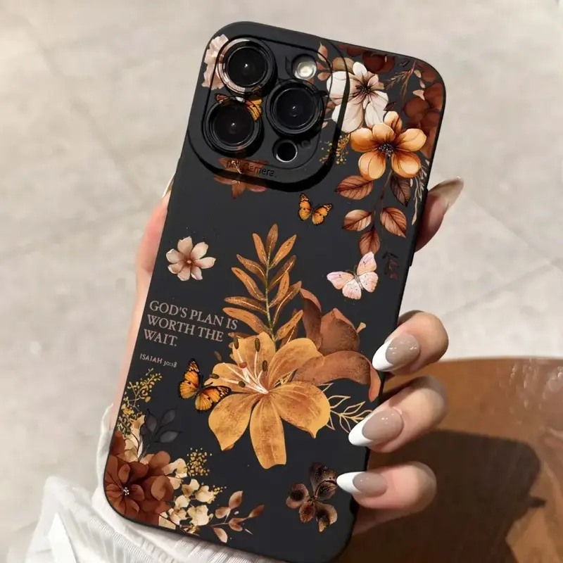 Fall Flower Butterfly Pattern Tpu Anti-Drop Phone Case for Apple iPhone 18 17 16 15 14 13 12 11 & S25 S24 S23 S22 Models, Perfect Birthday Gift for Him or Her